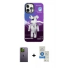 MARSİLYAN™- iPhone 12 Pro Max Kılıf Siluet Çizgi Koleksiyonu - Şeffaf Royal Nano Ekran Koruyucu + Neon Fosforlu Kamera Lens - YL