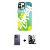 MARSİLYAN™- iPhone 12 Pro Max Kılıf Siluet Çizgi Koleksiyonu - Şeffaf Temperli Cam Ekran Koruyucu + Neon Fosforlu Kamera Lens - MI