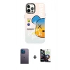 MARSİLYAN™- iPhone 12 Pro Max Kılıf Siluet Çizgi Koleksiyonu - Şeffaf Temperli Cam Ekran Koruyucu + Neon Fosforlu Kamera Lens - MI