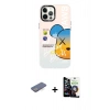 MARSİLYAN™- iPhone 12 Pro Max Kılıf Siluet Çizgi Koleksiyonu - Şeffaf Temperli Cam Ekran Koruyucu + Mavi Renkli Kamera Lens Koruma Cam