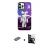 MARSİLYAN™- iPhone 12 Pro Max Kılıf Siluet Çizgi Koleksiyonu - Şeffaf Temperli Cam Ekran Koruyucu + Mavi Renkli Kamera Lens Koruma Cam