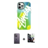 MARSİLYAN™- iPhone 12 Pro Max Kılıf Siluet Çizgi Koleksiyonu - Şeffaf Temperli Cam Ekran Koruyucu + Neon Fosforlu Kamera Lens - BZ