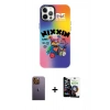 MARSİLYAN™- iPhone 12 Pro Max Kılıf Siluet Çizgi Koleksiyonu - Şeffaf Temperli Cam Ekran Koruyucu + Neon Fosforlu Kamera Lens - SI