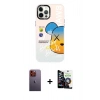 MARSİLYAN™- iPhone 12 Pro Max Kılıf Siluet Çizgi Koleksiyonu - Şeffaf Temperli Cam Ekran Koruyucu + Neon Fosforlu Kamera Lens - TU