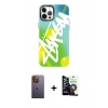 MARSİLYAN™- iPhone 12 Pro Max Kılıf Siluet Çizgi Koleksiyonu - Şeffaf Temperli Cam Ekran Koruyucu + Neon Fosforlu Kamera Lens - SI