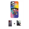 MARSİLYAN™- iPhone 12 Pro Max Kılıf Siluet Çizgi Koleksiyonu - Şeffaf Temperli Cam Ekran Koruyucu + Neon Fosforlu Kamera Lens - TU