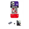 MARSİLYAN™- iPhone 12 Pro Max Kılıf Siluet Çizgi Koleksiyonu - Şeffaf Temperli Cam Ekran Koruyucu + Renkli Kamera Lens Koruma Cam - TU
