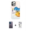 MARSİLYAN™- iPhone 12 Pro Max Kılıf Siluet Çizgi Koleksiyonu - Şeffaf Uv Polymer Nano Ekran Koruyucu + Neon Fosforlu Kamera Lens - MI