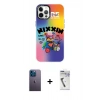 MARSİLYAN™- iPhone 12 Pro Max Kılıf Siluet Çizgi Koleksiyonu - Şeffaf Uv Polymer Nano Ekran Koruyucu + Neon Fosforlu Kamera Lens - MI