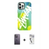 MARSİLYAN™- iPhone 12 Pro Max Kılıf Siluet Çizgi Koleksiyonu - Şeffaf Uv Polymer Nano Ekran Koruyucu + Neon Fosforlu Kamera Lens - BZ