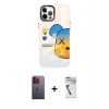 MARSİLYAN™- iPhone 12 Pro Max Kılıf Siluet Çizgi Koleksiyonu - Şeffaf Uv Polymer Nano Ekran Koruyucu + Neon Fosforlu Kamera Lens - TU