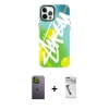 MARSİLYAN™- iPhone 12 Pro Max Kılıf Siluet Çizgi Koleksiyonu - Şeffaf Uv Polymer Nano Ekran Koruyucu + Neon Fosforlu Kamera Lens - YL