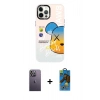 MARSİLYAN™- iPhone 12 Pro Max Kılıf Siluet Çizgi Koleksiyonu - Siyah 18D Cam Ekran Koruyucu + Neon Fosforlu Kamera Lens - BZ
