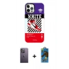 MARSİLYAN™- iPhone 12 Pro Max Kılıf Siluet Çizgi Koleksiyonu - Siyah 18D Cam Ekran Koruyucu + Neon Fosforlu Kamera Lens - BZ