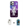 MARSİLYAN™- iPhone 12 Pro Max Kılıf Siluet Çizgi Koleksiyonu - Siyah 18D Cam Ekran Koruyucu + Gold Shine Kamera Lens