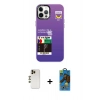 MARSİLYAN™- iPhone 12 Pro Max Kılıf Siluet Çizgi Koleksiyonu - Siyah 18D Cam Ekran Koruyucu + Gold Shine Kamera Lens