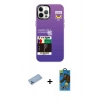 MARSİLYAN™- iPhone 12 Pro Max Kılıf Siluet Çizgi Koleksiyonu - Siyah 18D Cam Ekran Koruyucu + Mavi Shine Kamera Lens Koruma Cam
