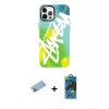 MARSİLYAN™- iPhone 12 Pro Max Kılıf Siluet Çizgi Koleksiyonu - Siyah 18D Cam Ekran Koruyucu + Mavi Shine Kamera Lens Koruma Cam