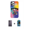 MARSİLYAN™- iPhone 12 Pro Max Kılıf Siluet Çizgi Koleksiyonu - Siyah 18D Cam Ekran Koruyucu + Neon Fosforlu Kamera Lens - BZ