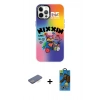 MARSİLYAN™- iPhone 12 Pro Max Kılıf Siluet Çizgi Koleksiyonu - Siyah 18D Cam Ekran Koruyucu + Renkli Kamera Lens Koruma Cam - MI