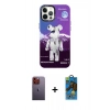 MARSİLYAN™- iPhone 12 Pro Max Kılıf Siluet Çizgi Koleksiyonu - Siyah 18D Cam Ekran Koruyucu + Neon Fosforlu Kamera Lens - TU
