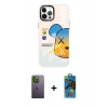 MARSİLYAN™- iPhone 12 Pro Max Kılıf Siluet Çizgi Koleksiyonu - Siyah 18D Cam Ekran Koruyucu + Neon Fosforlu Kamera Lens - YL