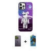 MARSİLYAN™- iPhone 12 Pro Max Kılıf Siluet Çizgi Koleksiyonu - Siyah 18D Cam Ekran Koruyucu + Neon Fosforlu Kamera Lens - YL