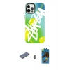 MARSİLYAN™- iPhone 12 Pro Max Kılıf Siluet Çizgi Koleksiyonu - Siyah 18D Cam Ekran Koruyucu + Yeşil Renkli Kamera Lens Koruma Cam