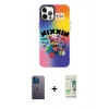 MARSİLYAN™- iPhone 12 Pro Max Kılıf Siluet Çizgi Koleksiyonu - Siyah 20D Premium Cam Ekran Koruyucu + Neon Fosforlu Kamera Lens - MI
