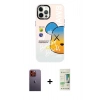 MARSİLYAN™- iPhone 12 Pro Max Kılıf Siluet Çizgi Koleksiyonu - Siyah 20D Premium Cam Ekran Koruyucu + Neon Fosforlu Kamera Lens - TU
