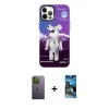 MARSİLYAN™- iPhone 12 Pro Max Kılıf Siluet Çizgi Koleksiyonu - Siyah 34D Izgaralı Cam + Neon Fosforlu Kamera Lens - YL