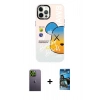 MARSİLYAN™- iPhone 12 Pro Max Kılıf Siluet Çizgi Koleksiyonu - Siyah 34D Izgaralı Cam + Neon Fosforlu Kamera Lens - YL