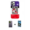 MARSİLYAN™- iPhone 12 Pro Max Kılıf Siluet Çizgi Koleksiyonu - Siyah 34D Izgaralı Cam + Neon Fosforlu Kamera Lens - YL