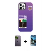 MARSİLYAN™- iPhone 12 Pro Max Kılıf Siluet Çizgi Koleksiyonu - Siyah 34D Izgaralı Cam + Neon Fosforlu Kamera Lens - YL