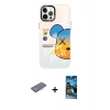 MARSİLYAN™- iPhone 12 Pro Max Kılıf Siluet Çizgi Koleksiyonu - Siyah 34D Izgaralı Cam + Renkli Kamera Lens Koruma Cam - PE