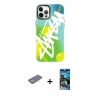 MARSİLYAN™- iPhone 12 Pro Max Kılıf Siluet Çizgi Koleksiyonu - Siyah 34D Izgaralı Cam + Sarı Renkli Kamera Lens Koruma Cam