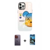 MARSİLYAN™- iPhone 12 Pro Max Kılıf Siluet Çizgi Koleksiyonu - Siyah 34D Izgaralı Cam + Turuncu Neon Fosforlu Kamera Lens