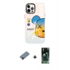 MARSİLYAN™- iPhone 12 Pro Max Kılıf Siluet Çizgi Koleksiyonu - Siyah 360 Mat Full Body Arka Koruyucu + Kırmızı Metal Kamera Lens Koruma Cam