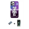 MARSİLYAN™- iPhone 12 Pro Max Kılıf Siluet Çizgi Koleksiyonu - Siyah 360 Mat Full Body Arka Koruyucu + Kırmızı Metal Kamera Lens Koruma Cam