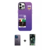MARSİLYAN™- iPhone 12 Pro Max Kılıf Siluet Çizgi Koleksiyonu - Siyah 360 Mat Full Body Arka Koruyucu + Mavi Neon Fosforlu Kamera Lens