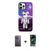 MARSİLYAN™- iPhone 12 Pro Max Kılıf Siluet Çizgi Koleksiyonu - Siyah 360 Mat Full Body Arka Koruyucu + Neon Fosforlu Kamera Lens - BZ