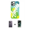 MARSİLYAN™- iPhone 12 Pro Max Kılıf Siluet Çizgi Koleksiyonu - Siyah 360 Mat Full Body Arka Koruyucu + Neon Fosforlu Kamera Lens - BZ