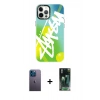 MARSİLYAN™- iPhone 12 Pro Max Kılıf Siluet Çizgi Koleksiyonu - Siyah 360 Mat Full Body Arka Koruyucu + Neon Fosforlu Kamera Lens - MI