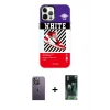 MARSİLYAN™- iPhone 12 Pro Max Kılıf Siluet Çizgi Koleksiyonu - Siyah 360 Mat Full Body Arka Koruyucu + Neon Fosforlu Kamera Lens - BZ