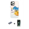 MARSİLYAN™- iPhone 12 Pro Max Kılıf Siluet Çizgi Koleksiyonu - Siyah 360 Mat Full Body Arka Koruyucu + Renkli Kamera Lens Koruma Cam - PE