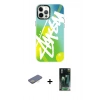 MARSİLYAN™- iPhone 12 Pro Max Kılıf Siluet Çizgi Koleksiyonu - Siyah 360 Mat Full Body Arka Koruyucu + Sarı Renkli Kamera Lens Koruma Cam