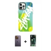 MARSİLYAN™- iPhone 12 Pro Max Kılıf Siluet Çizgi Koleksiyonu - Siyah 360 Mat Full Body Arka Koruyucu + Neon Fosforlu Kamera Lens - SI