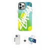 MARSİLYAN™- iPhone 12 Pro Max Kılıf Siluet Çizgi Koleksiyonu - Siyah 3D Antistatik Cam Ekran Koruyucu + Shine Kamera Lens - LT