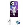 MARSİLYAN™- iPhone 12 Pro Max Kılıf Siluet Çizgi Koleksiyonu - Siyah 3D Antistatik Cam Ekran Koruyucu + Shine Kamera Lens - LT