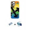 MARSİLYAN™- iPhone 12 Pro Max Kılıf Siluet Çizgi Koleksiyonu - Siyah 3D Antistatik Cam Ekran Koruyucu + Shine Kamera Lens Koruma Cam - MI